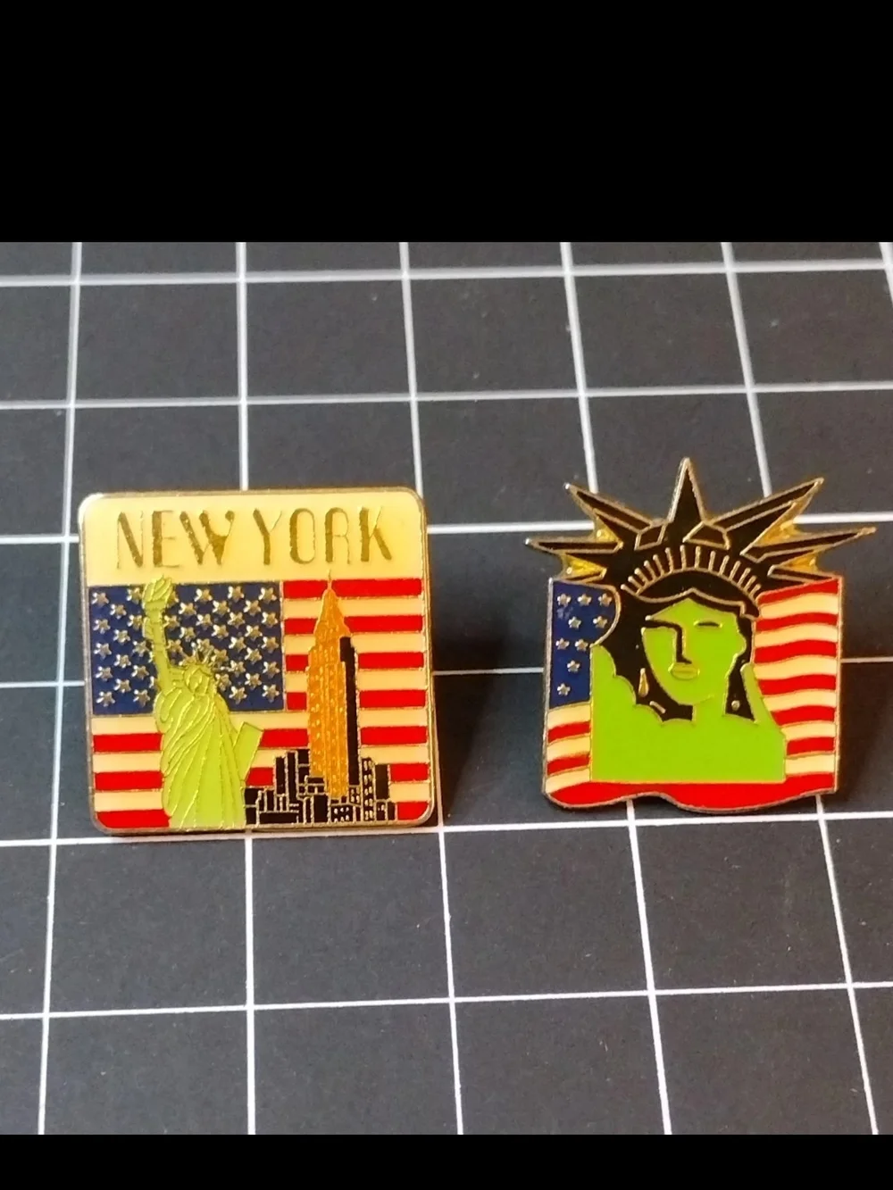 Vintage New York Statue Of Liberty Pin Lot Empire State Building USA Flag Lapel